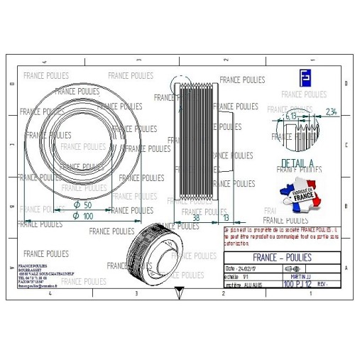 POULIE POLY-V ALU Øext 100 PJ 12 DENTS