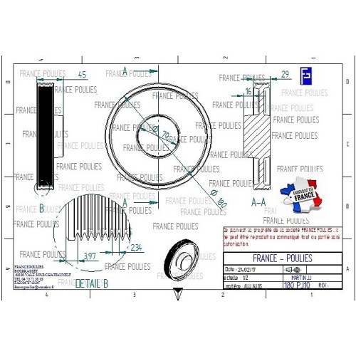 POULIE POLY-V ALU Øext 180 PJ 10 DENTS