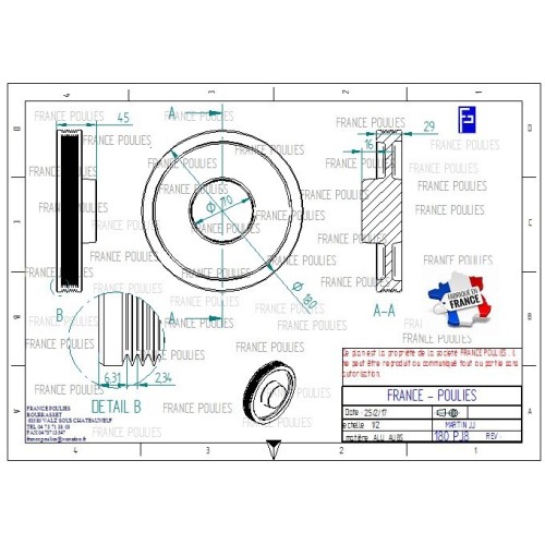 POULIE POLY-V ALU Øext 180 PJ 8 DENTS