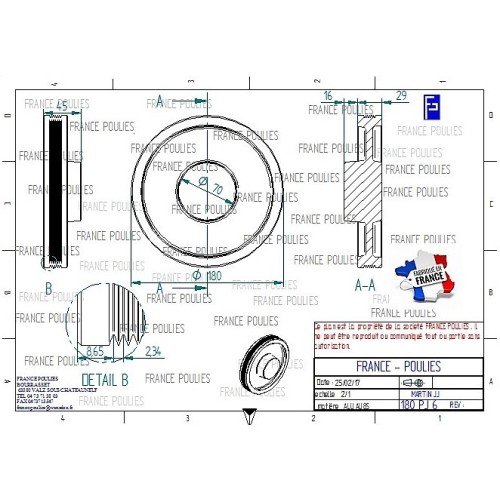 POULIE POLY-V ALU Øext 180 PJ 6 DENTS