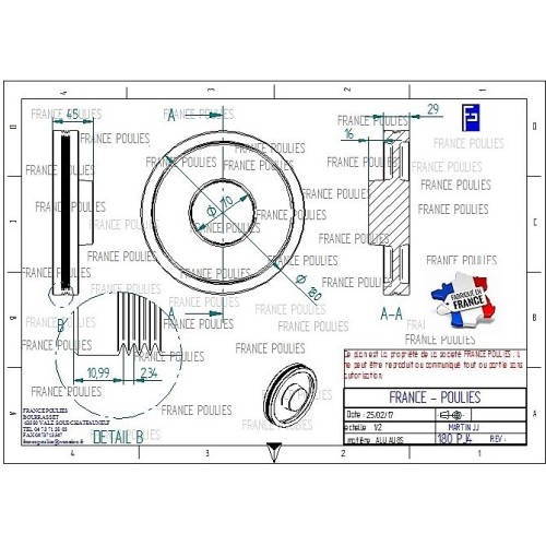 POULIE POLY-V ALU Øext 180 PJ 4 DENTS