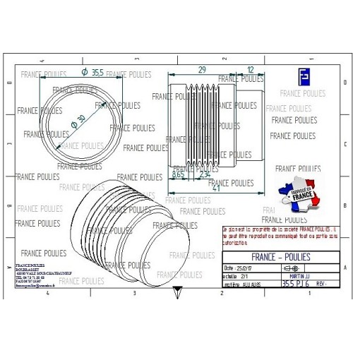 POULIE POLY-V ALU Øext 35.5 PJ 8 DENTS