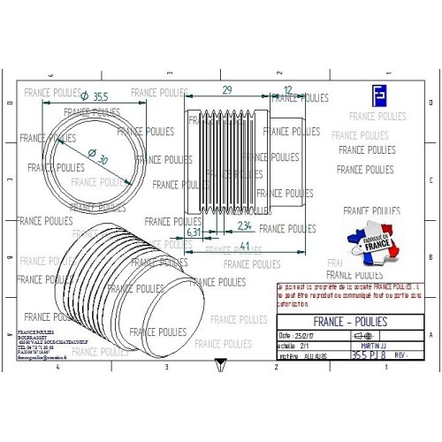 POULIE POLY-V ALU Øext 35.5 PJ 8 DENTS