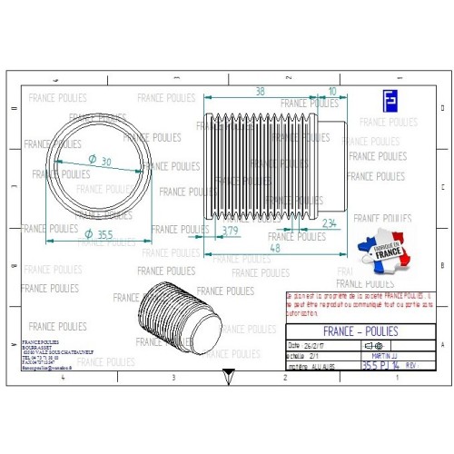 POULIE POLY-V ALU Øext 35.5 PJ 14 DENTS