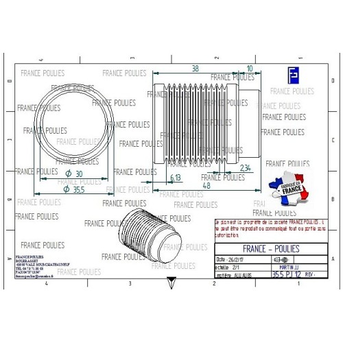 POULIE POLY-V ALU Øext 35.5 PJ 12 DENTS