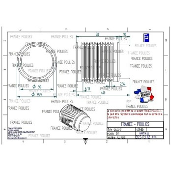 POULIE POLY-V ALU Øext 35.5 PJ 12 DENTS