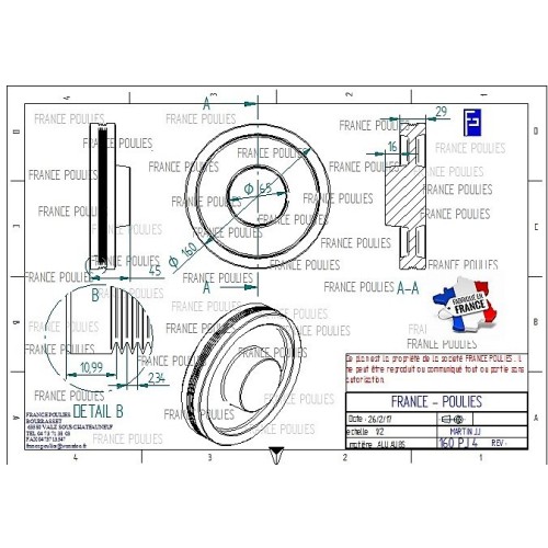POULIE POLY-V ALU Øext 160 PJ 4 DENTS