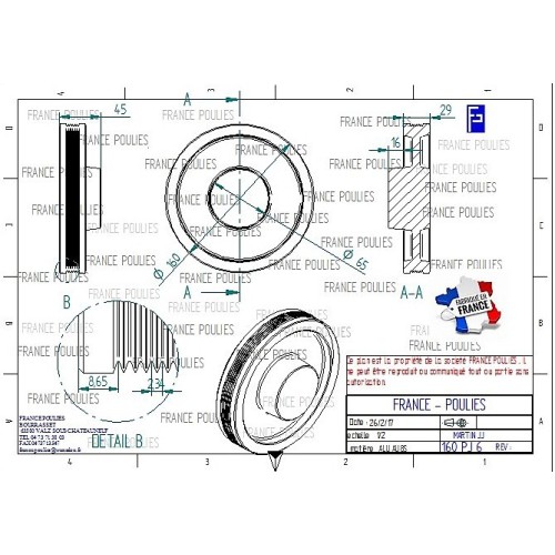 POULIE POLY-V ALU Øext 160 PJ 6 DENTS