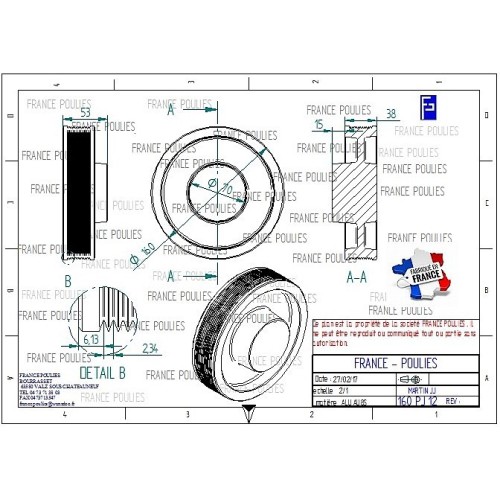 POULIE POLY-V ALU Øext 160 PJ 12 DENTS