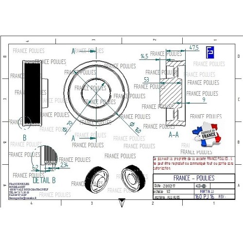 POULIE POLY-V ALU Øext 160 PJ 16 DENTS