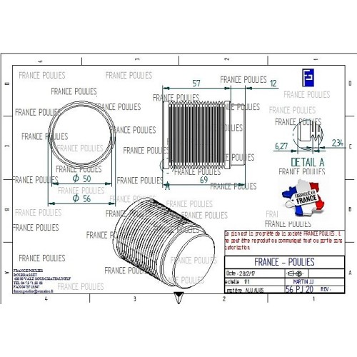 POULIE POLY-V ALU Øext56 PJ 20 DENTS