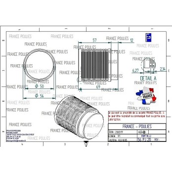 POULIE POLY-V ALU Øext56 PJ 20 DENTS