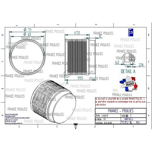 POULIE POLY-V ALU Øex71 PJ 16 DENTS