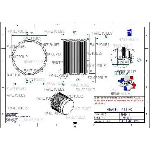 POULIE POLY-V ALU Øex71 PJ 20 DENTS