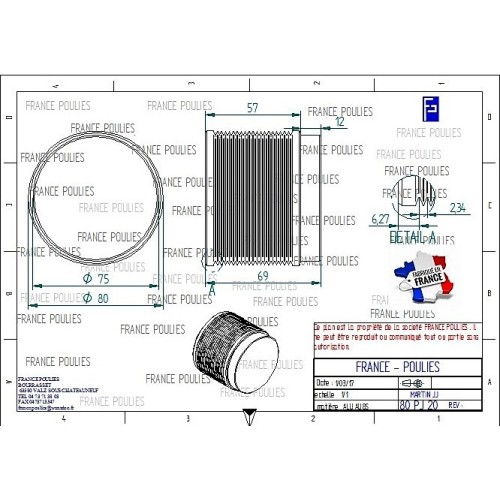 POULIE POLY-V ALU Øext 80 PJ 20 DENTS
