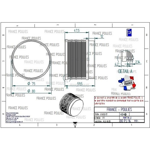 POULIE POLY-V ALU Øext 80 PJ 16 DENTS