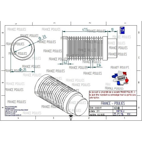 POULIE POLY-V ALU Øext 25 PJ 16 DENTS