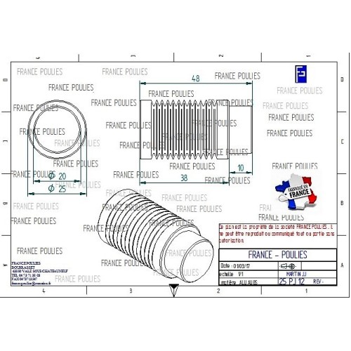 POULIE POLY-V ALU Øext 25 PJ 12 DENTS