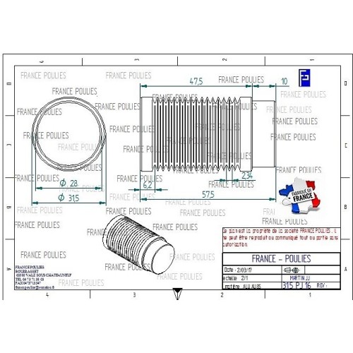POULIE POLY-V ALU Øext 31.5 PJ 16 DENTS