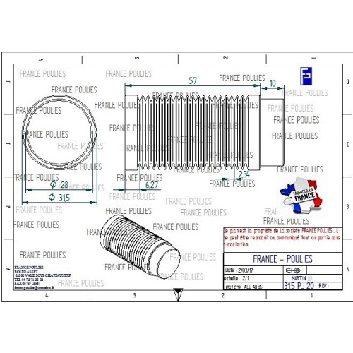 POULIE POLY-V ALU Øext 31.5 PJ 20 DENTS