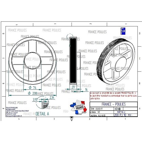 POULIE POLY-V ALU Øext 200 PJ 10 GORGES