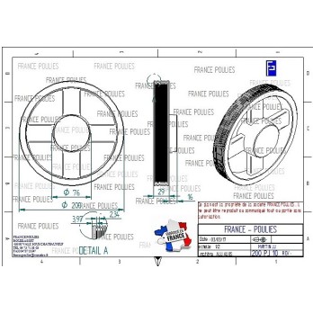 POULIE POLY-V ALU Øext 200 PJ 10 GORGES