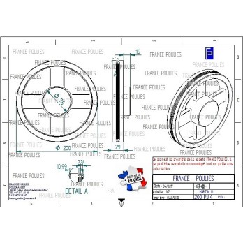 POULIE POLY-V ALU Øext 200 PJ 4 GORGES