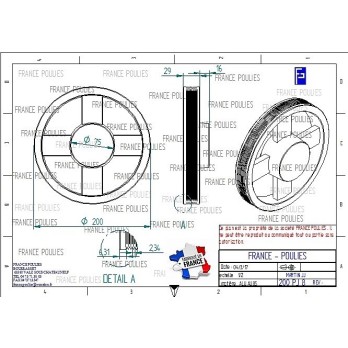 POULIE POLY-V ALU Øext 200 PJ 8 GORGES