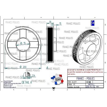 POULIE POLY-V ALU Øext 200 PJ 12 GORGES