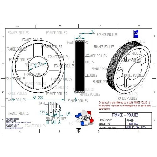 POULIE POLY-V ALU Øext 200 PJ 14 GORGES