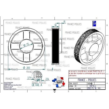 POULIE POLY-V ALU Øext 200 PJ 14 GORGES