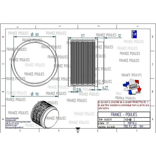 POULIE POLY-V ALU Øext 90 PJ 20 DENTS