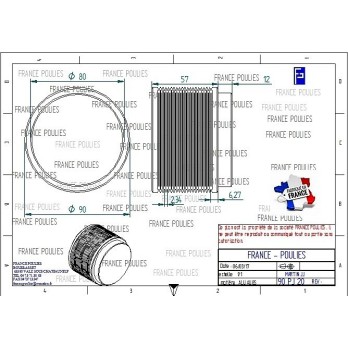POULIE POLY-V ALU Øext 90 PJ 20 DENTS
