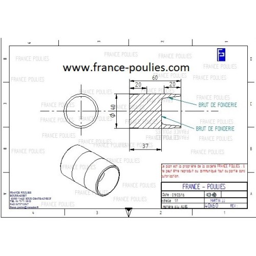 poulie plate alu Ø40x60 