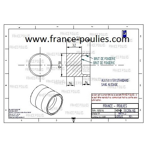 poulie plate alu Ø50x50