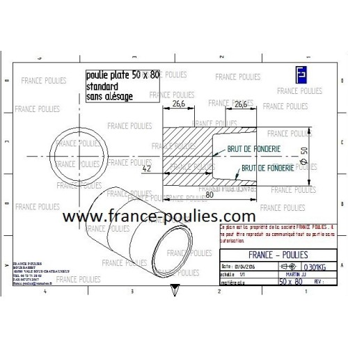 poulie plate alu Ø50x80