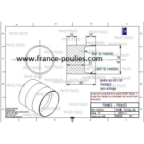 poulie plate alu Ø60x60 