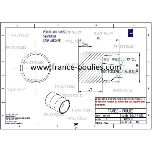 poulie plate alu 60x80 