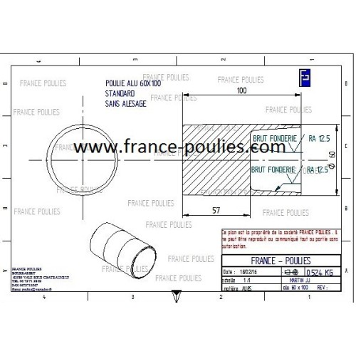 poulie plate alu Ø60x100