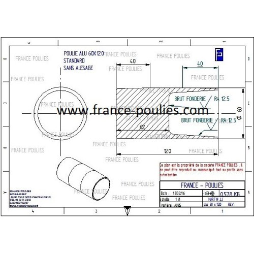 poulie plate alu Ø60x100