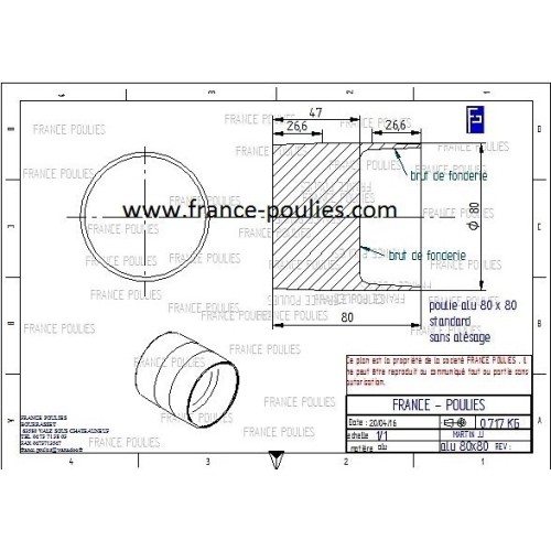 poulie plate alu 70x80 
