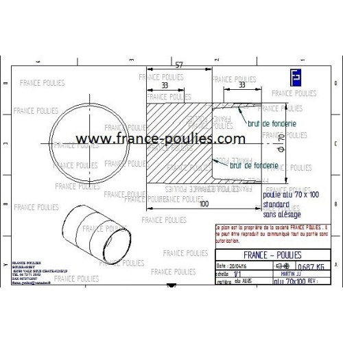 poulie plate alu 70x100
