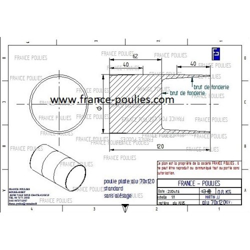 poulie plate alu Ø70x120 