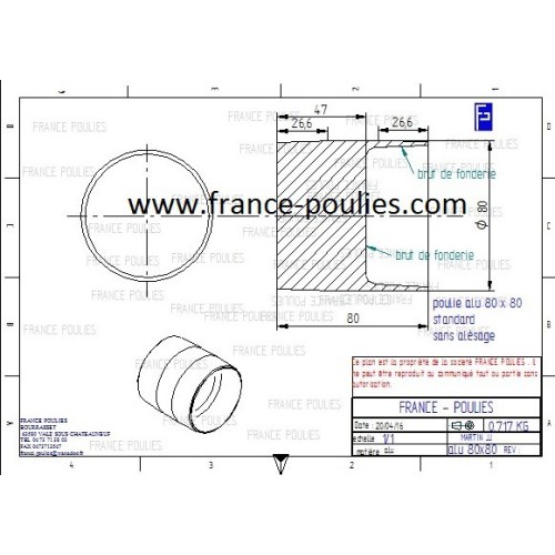 poulie plate alu 80 x80