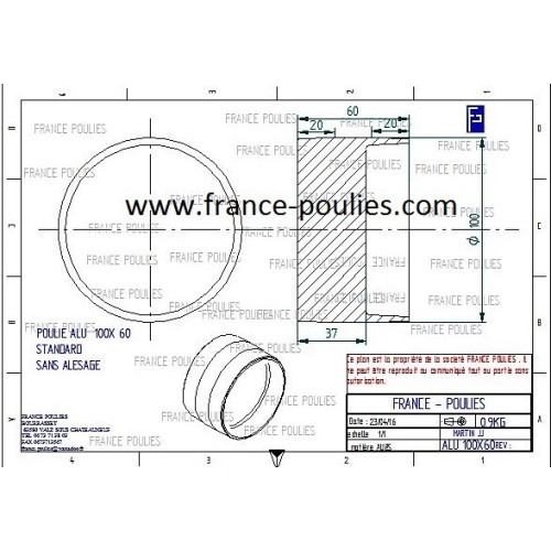 poulie plate  alu Ø100x60 