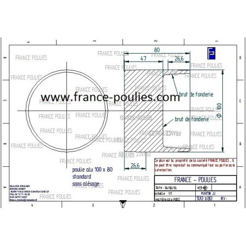 poulie plate alu 100x80 