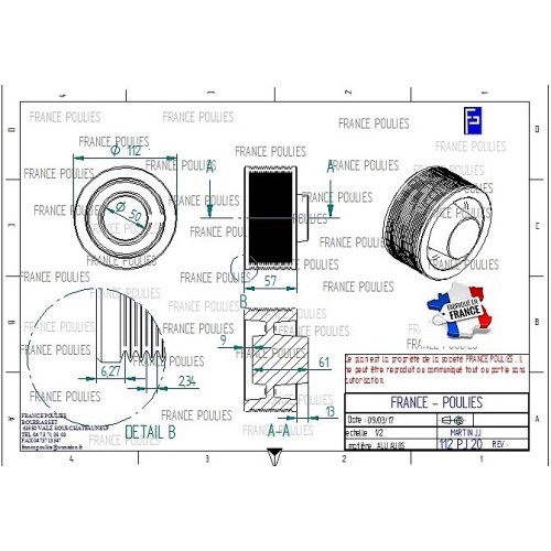 POULIE POLY-V ALU Øext 112 PJ 20 DENTS