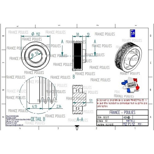 POULIE POLY-V ALU Øext 112 PJ 12 DENTS