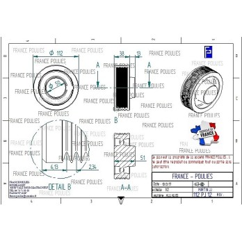 POULIE POLY-V ALU Øext 112 PJ 12 DENTS
