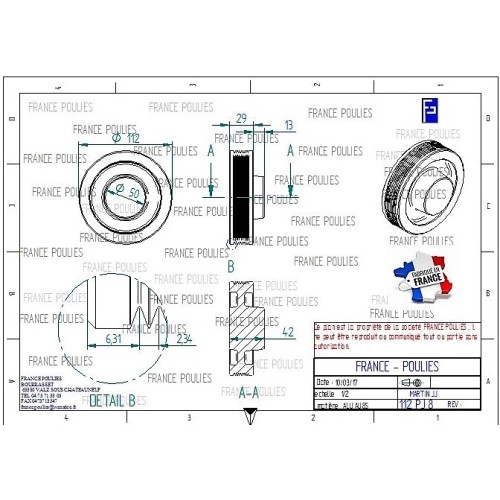 POULIE POLY-V ALU Øext 112 PJ 8 DENTS